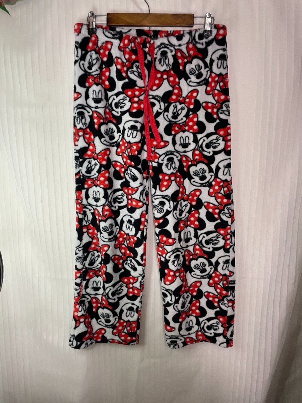 Disney Minnie Mouse Plush Fleece Pajama Lounge Pants Women's Medium Red Bow